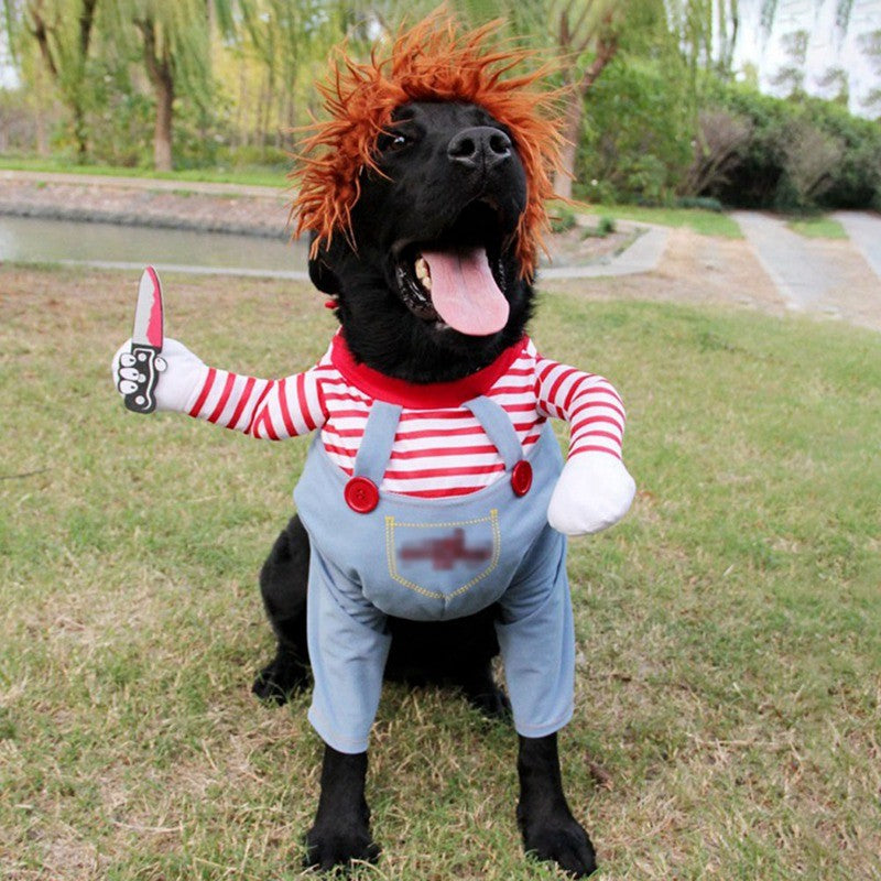 Roupas de Halloween para cães de estimação, cães segurando uma faca, fantasia de Natal, roupa divertida para gatos de estimação, cosplay, vestuário para cães pequenos e médios