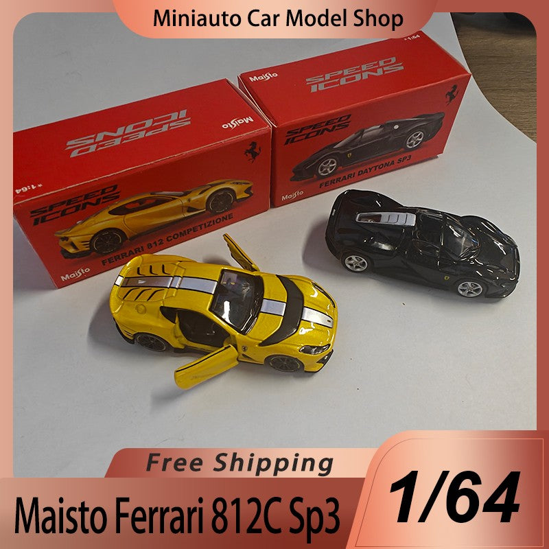 New In Stock Bburago 1:64 Ferrari 812 Competizione Yellow Alloy Miniature Ferrari Datyona Sp3 Sports Diecast Model Custom Toys