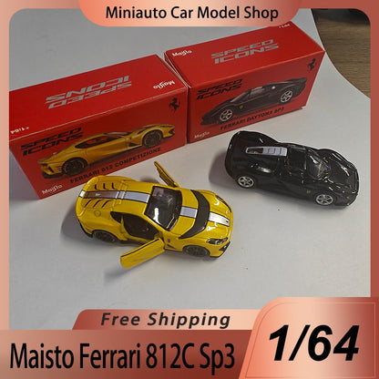 New In Stock Bburago 1:64 Ferrari 812 Competizione Yellow Alloy Miniature Ferrari Datyona Sp3 Sports Diecast Model Custom Toys