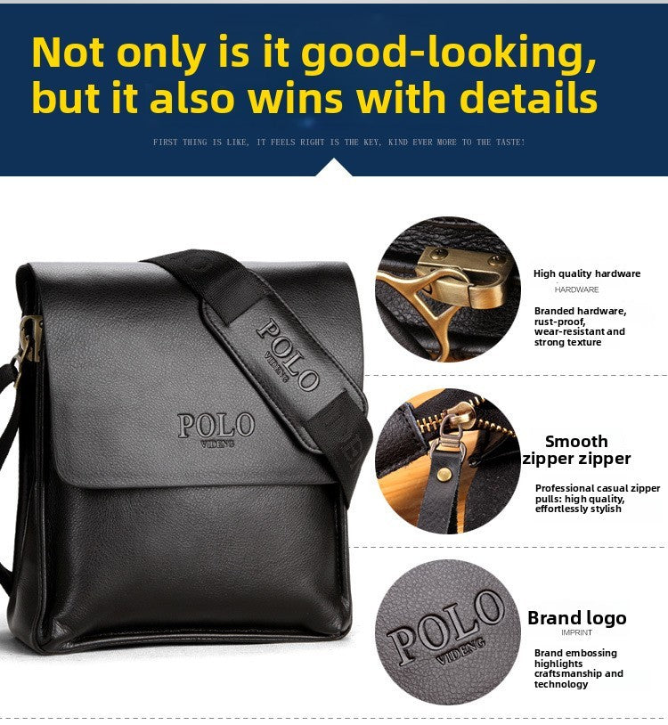 New Men's Bag, Business Shoulder Bag, Wear-resistant Waterproof PU Leather 10 Inch Capacity Men's Briefcase POLO Casual Bag