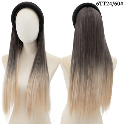 Peruca de Cabelo Sintético Longo Ondulado com Faixa Feminina Ombré Castanho Preto Loiro Cosplay Natural Resistente ao Calor Meia Peruca para Mulheres