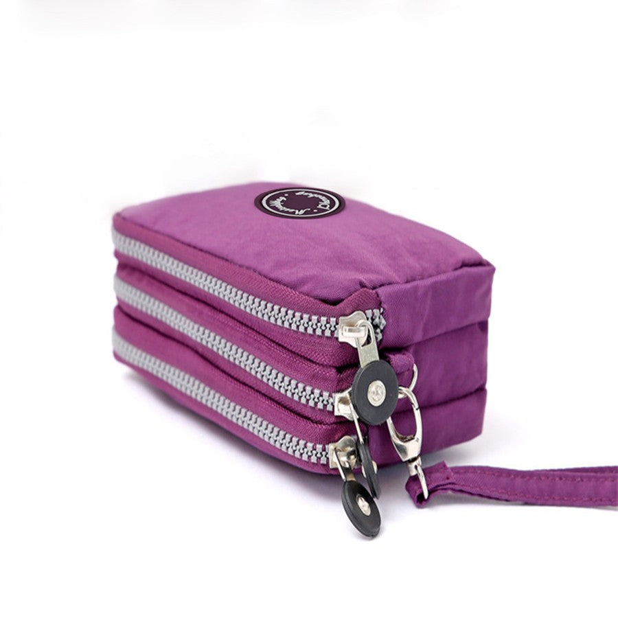 Daily multi-functional ladies handbag three-layer zipper large capacity mobile phone bag pure color coin purse key storage bag