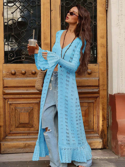 Hollow Breasted Sweater Long Dress Women Summer Party Dresses Cover Up Elegant S