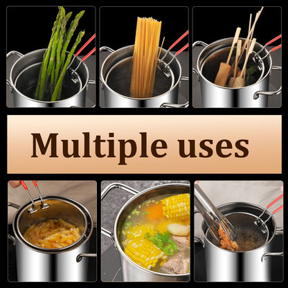 New Deep Frying Pot Kitchen Fryer With Strainer Stainless Steel Tempura Fryer Pan Fry Pot Chicken Fried Chicken Cooking Tools