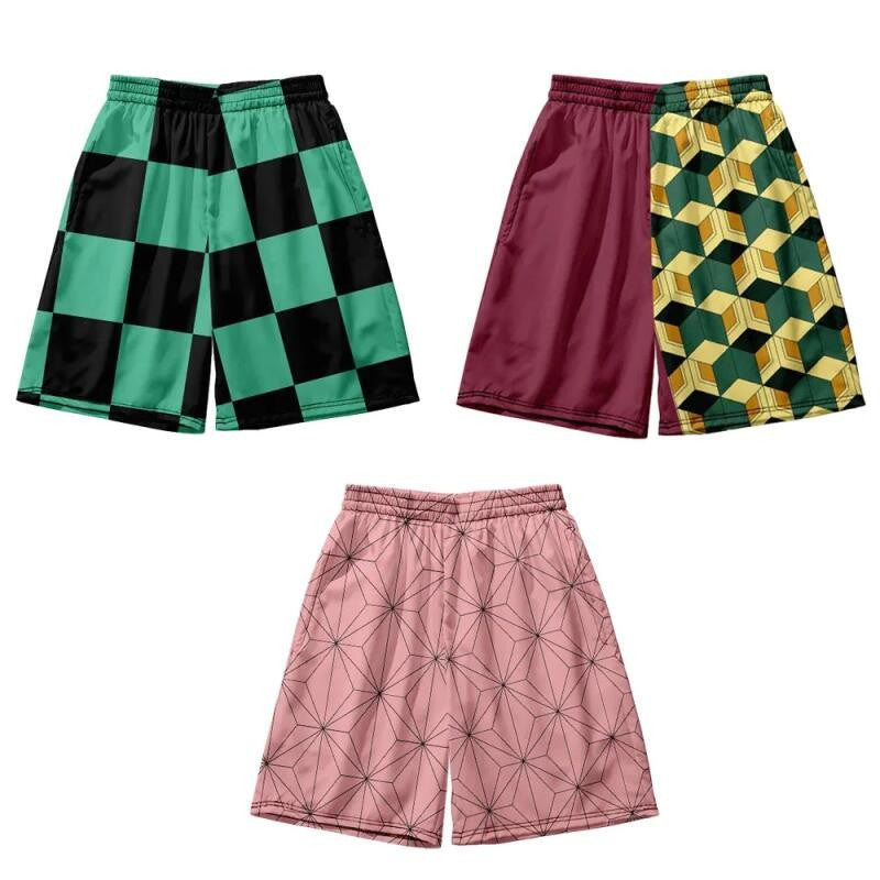 Anime Kamado Tanjirou Cosplay Shorts Tomioka Giyuu Kamado Nezuko 3D Print Beach Shorts Elastic Waist Outfits for Men
