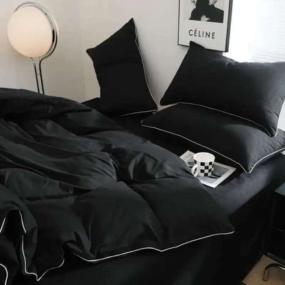 Black Bedding Set - Minimalist Queen/King Size Quilt Set 100% Cotton Plain Bed Cover Full Set (Includes Pillowcases)?