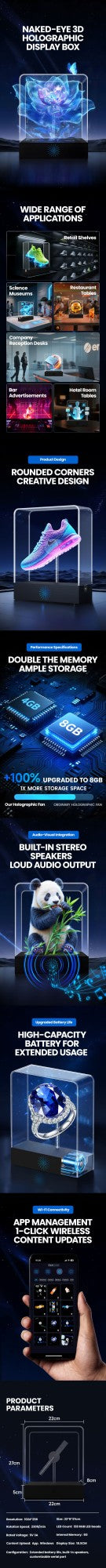 3D Glasses-Free Holographic Fan  LED Light Display Box for Halloween & Christmas Desktop Decor Plays Videos & Images