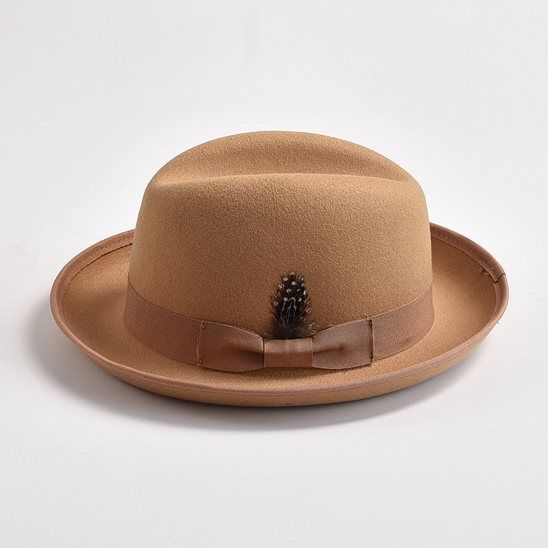 New British Style Wool Felt Fedora Hats for Men Roll Up Brim Homburg Gentleman Church Jazz Hat Party Dress Cap