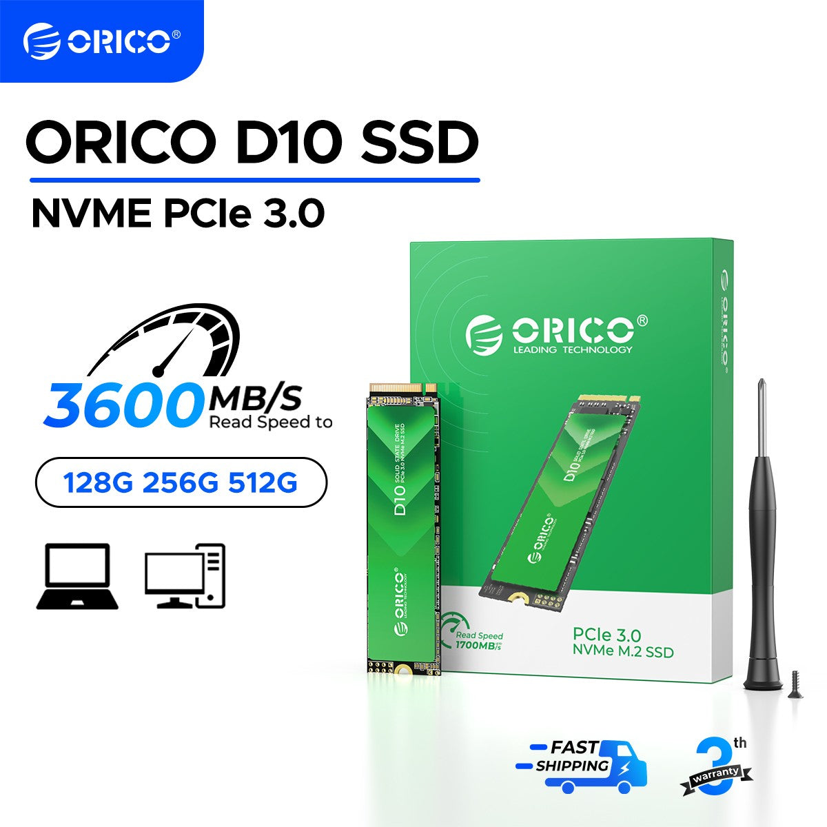 SSD Interno ORICO M.2 NVMe PCIe3.0 1700 MB/s M Key 2280 256GB para Usuários de Escritório Estudantes Notebook Desktop