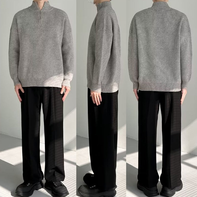 Half Zipper Men's Knitwear Sweater Autumn Solid Color Knitted Pullover Japanese Harajuku Sweaters Hip-Hop Streetwear Pullovers