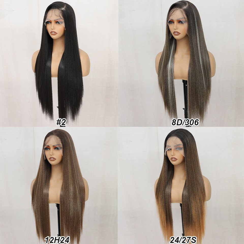 Perucas Frontais de Renda Reta de 30 polegadas 13X4 Castanho Claro P12/24 Ombre Coloridas Pré-selecionadas Macias Naturais de Alta Temperatura para Cosplay