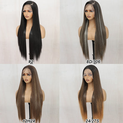 Perucas Frontais de Renda Reta de 30 polegadas 13X4 Castanho Claro P12/24 Ombre Coloridas Pré-selecionadas Macias Naturais de Alta Temperatura para Cosplay