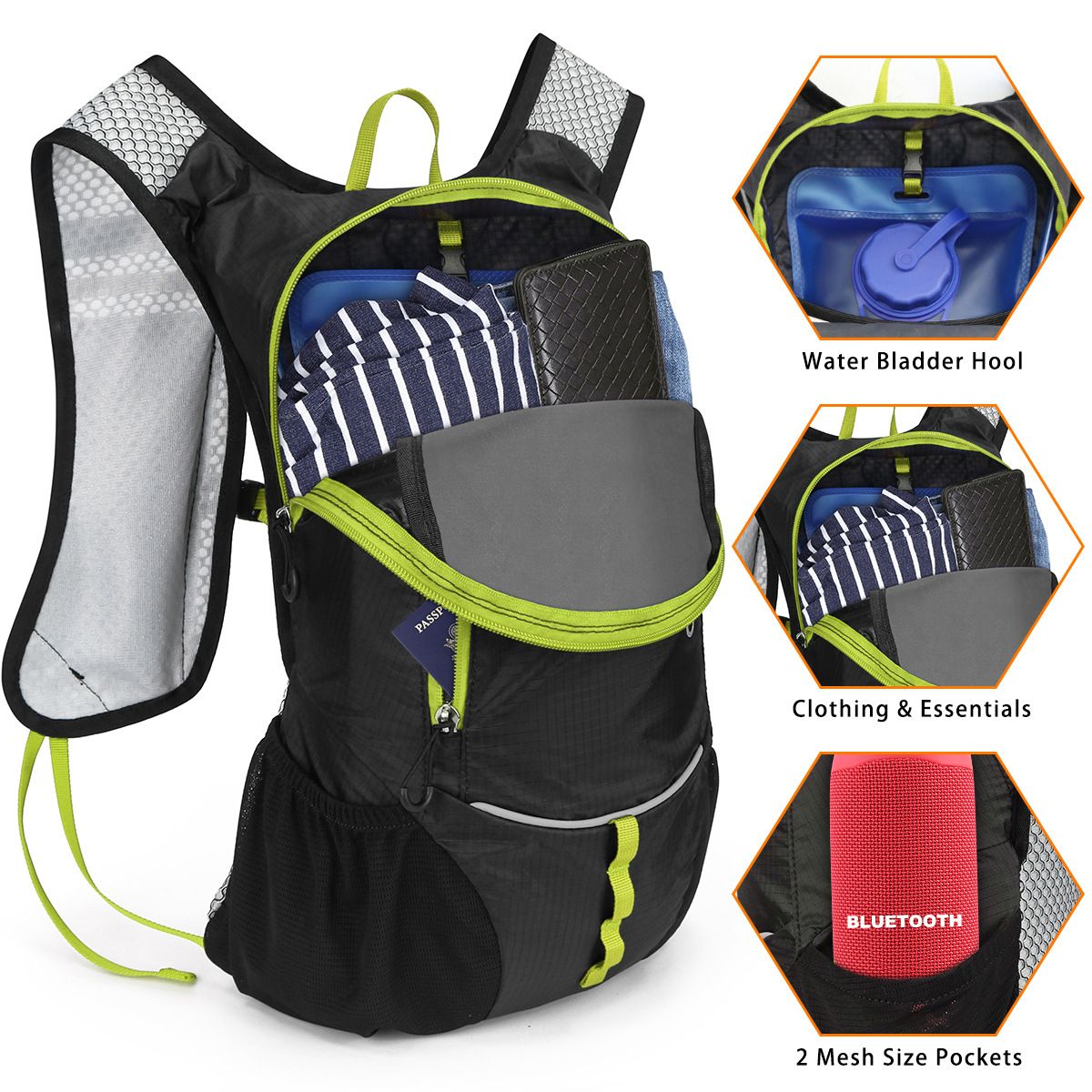 1 Mochila de Hidratação Leve, Mochila de Hidratação para Corrida com Reservatório de Água de 2L para Ciclismo