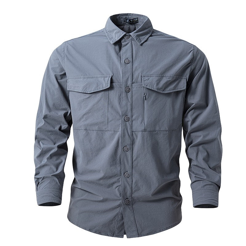 Summer Men Casual Breathable Long Sleeve Shirts Mens Military Cargo Multi-Pocket Shirt Man Outdoor Safari Work Shirt Blouses Top