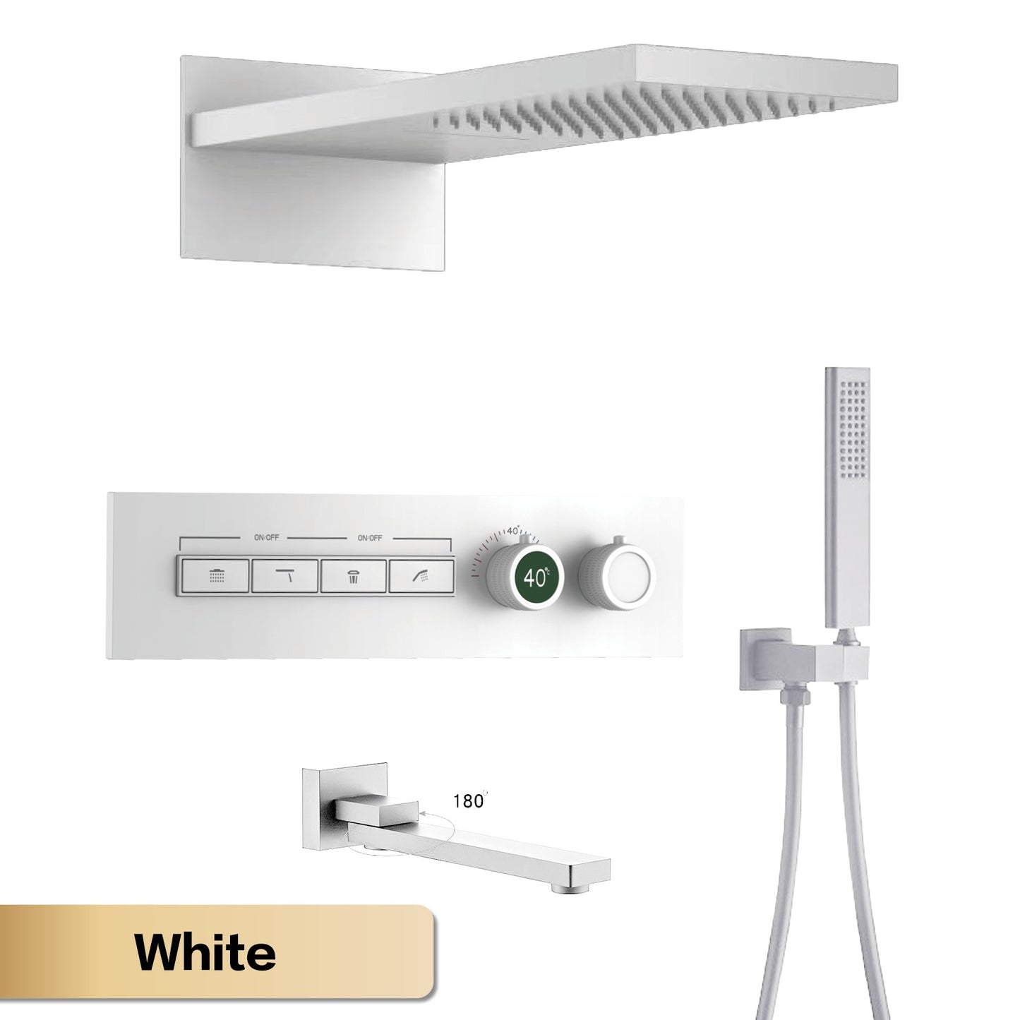 Luxury gun gray brass thermostatic shower system wall mounted LED digital display hot and cold water bathroom embedded faucet