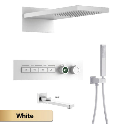 Luxury gun gray brass thermostatic shower system wall mounted LED digital display hot and cold water bathroom embedded faucet