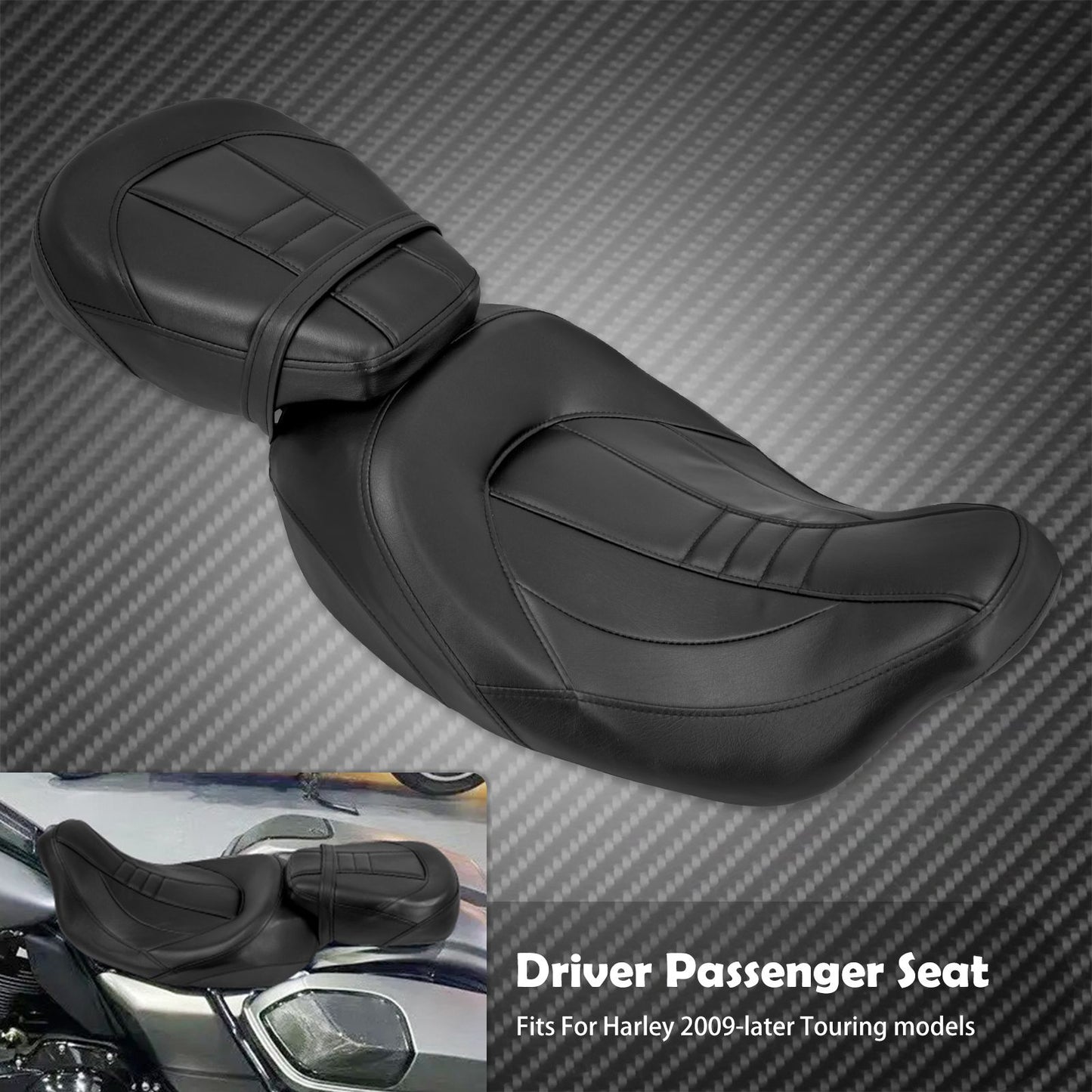 Motorcycle Two Up Seat Black Front Rear Driver Passenger Seat For Harley Touring Road King Street Electra Road Glide 2009-2024