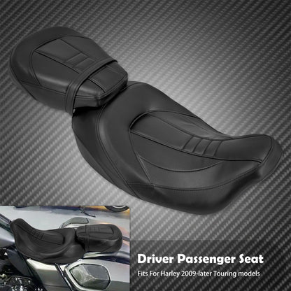 Assento de Motocicleta Duplo Preto Dianteiro Traseiro para Piloto e Passageiro para Harley Touring Road King Street Electra Road Glide 2009-2024
