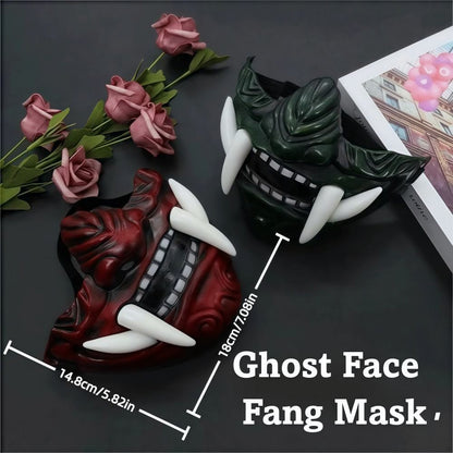 Realistic 3D Japanese Samurai Mask Fierce Teeth Lightweight Halloween Cosplay Masks Breathable Fang Mask Clothing Accessories