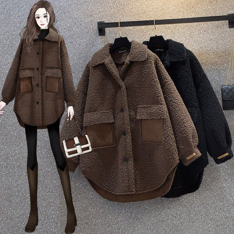 Plus Size Plus Size Women's Autumn Winter Thickened Lamb Fur Jacket Chic Hong Kong Style Design Slimming Outerwear Street Trend