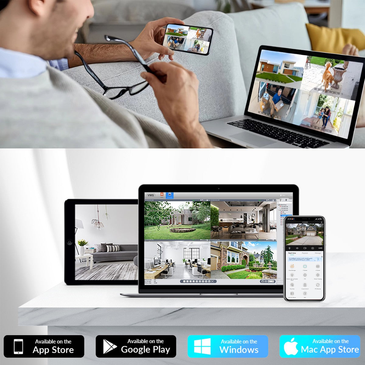 9MP WIFI IP Camera Three Lens Dual Screen With 8X Zoom 6MP PTZ Camera Ai Auto Tracking Security Video Surveillance Camera iCSee