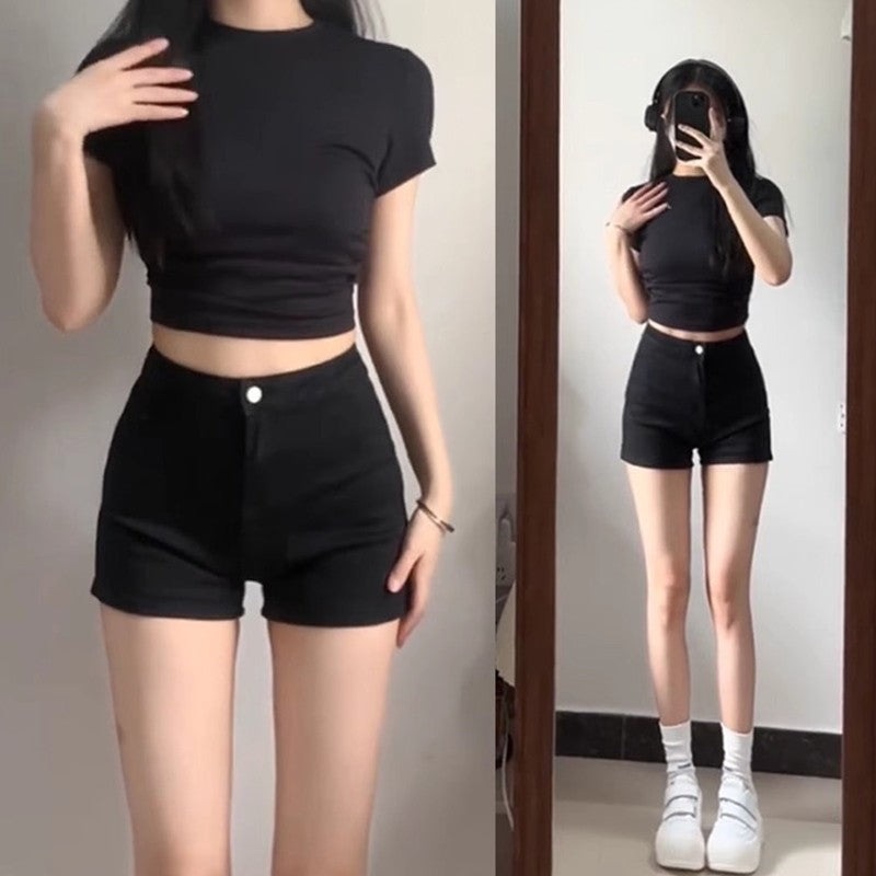 Black Hot Women's Casual Tights Pants Ultra-short High-waisted Slimming Leggings Sexy Petite Summer Shorts