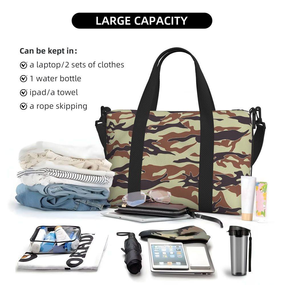 Tiger Stripe Camouflage Military Camo Beach Travel Bag Large Capacity Tote Bags for Gym Yoga Women Shopping Duffle Shoulder Bag