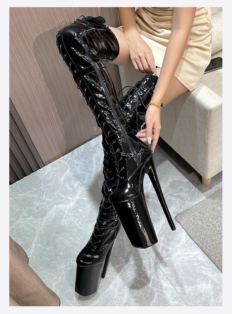 26cm Super High Heel Thigh High Boots Sexy Women Shoes Pole Dance Stripper Shoes Platform Over-the-Knee Zip Crotch High Boots