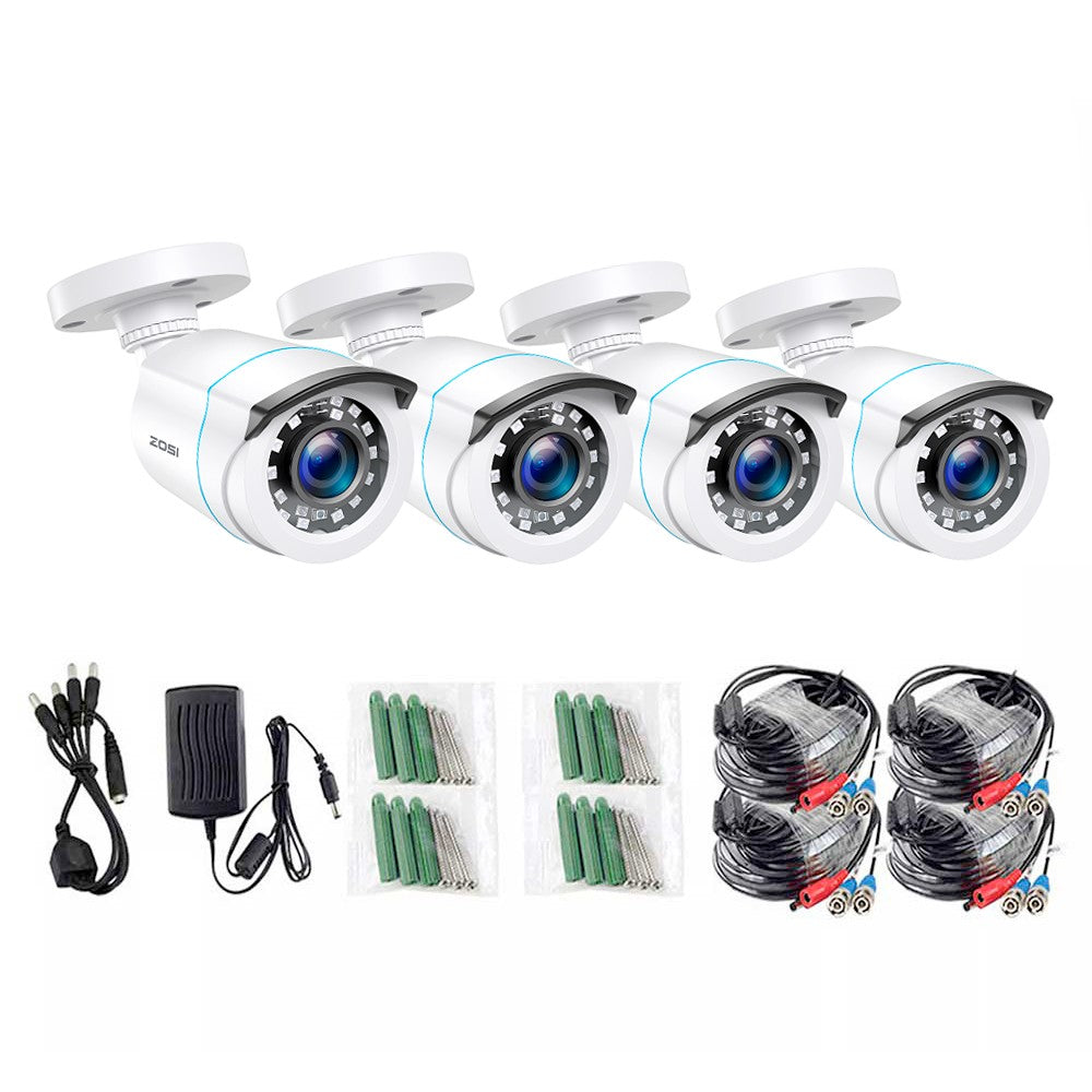 ZOSI 1080P 4 Pack HD TVI Security Cameras Outdoor Indoor Weatherproof Bullet Surveillance Camera for Analog CCTV DVR System