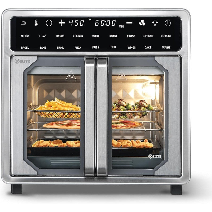 Forno Fritadeira Elétrica sem Óleo French Door de 15 Litros, Tamanho Família, Convecção de Bancada com Display LED, Aço Inoxidável para Grandes Quantidades C