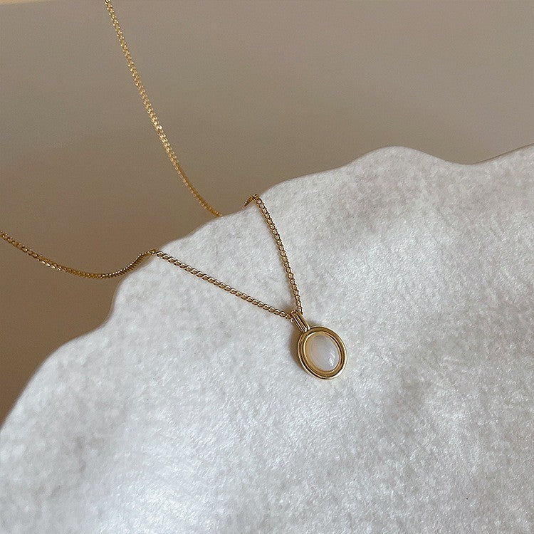 Colar com Pingente Simples Oval de Pedra da Lua e Água-marinha para Mulheres Meninas Corrente Cobra de Luxo Colar da Moda Joias Presentes