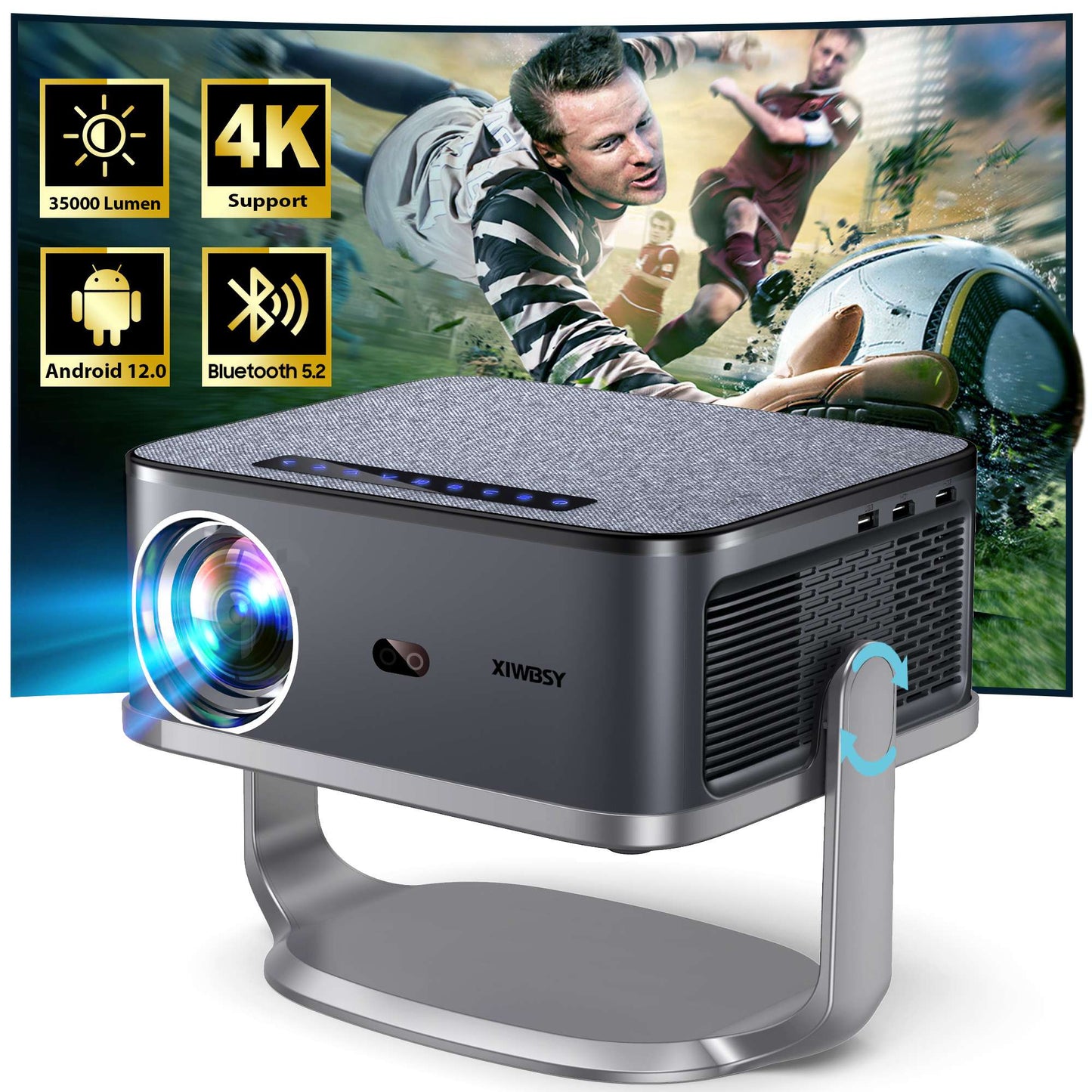 Projetor XIWBSY 2025 Novo T08 35000 Lumens para Filmes à Luz do Dia Android 12.0 Smart Projetor 8K Decodificação Foco Automático