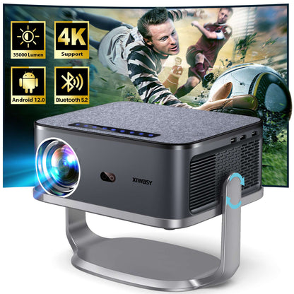 Projetor XIWBSY 2025 Novo T08 35000 Lumens para Filmes à Luz do Dia Android 12.0 Smart Projetor 8K Decodificação Foco Automático