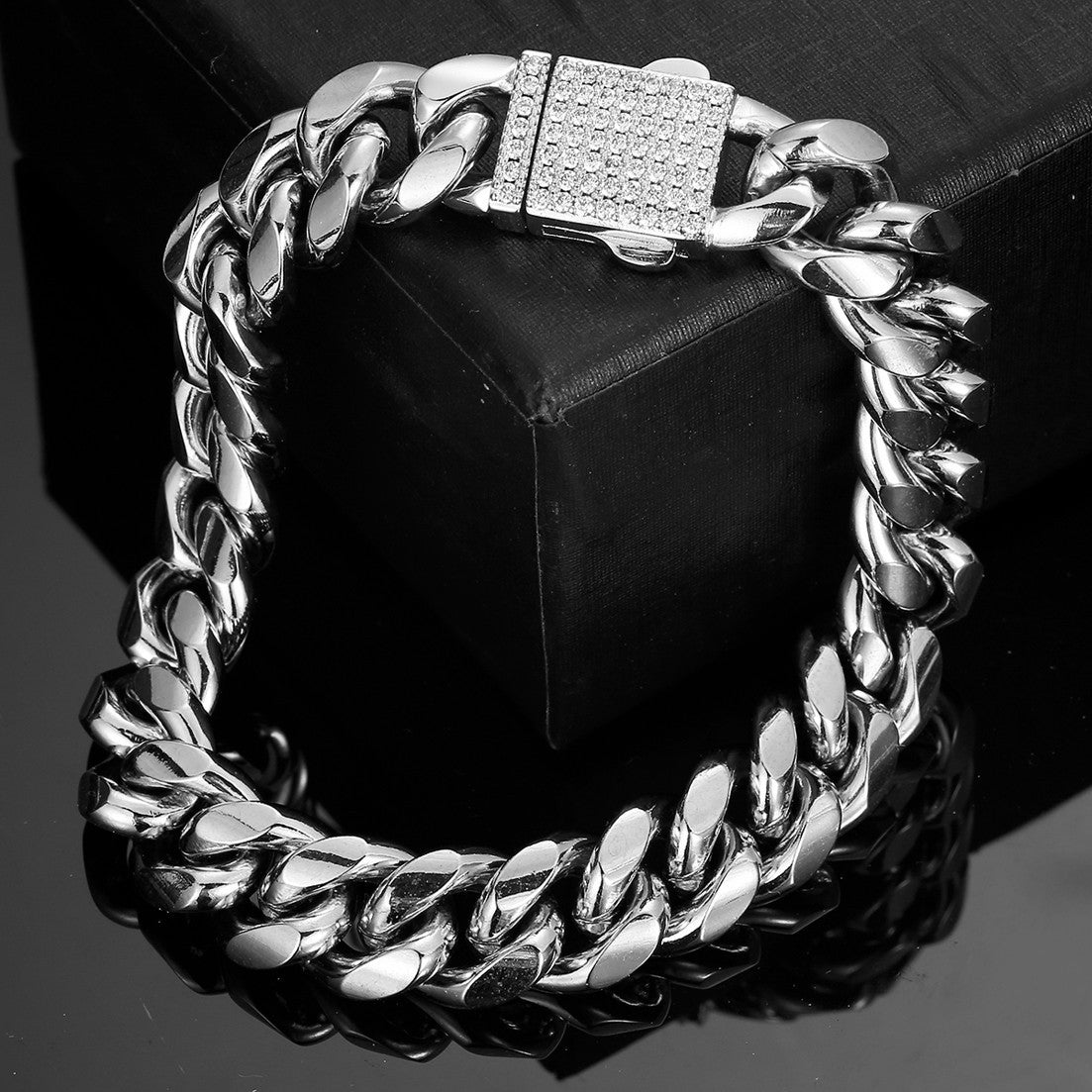 Joias Hip Hop 6mm-14mm Qualquer Comprimento 316L Aço Inoxidável Fivela de Cristal Fashion Pulseira Elos Miami Feminina Masculina