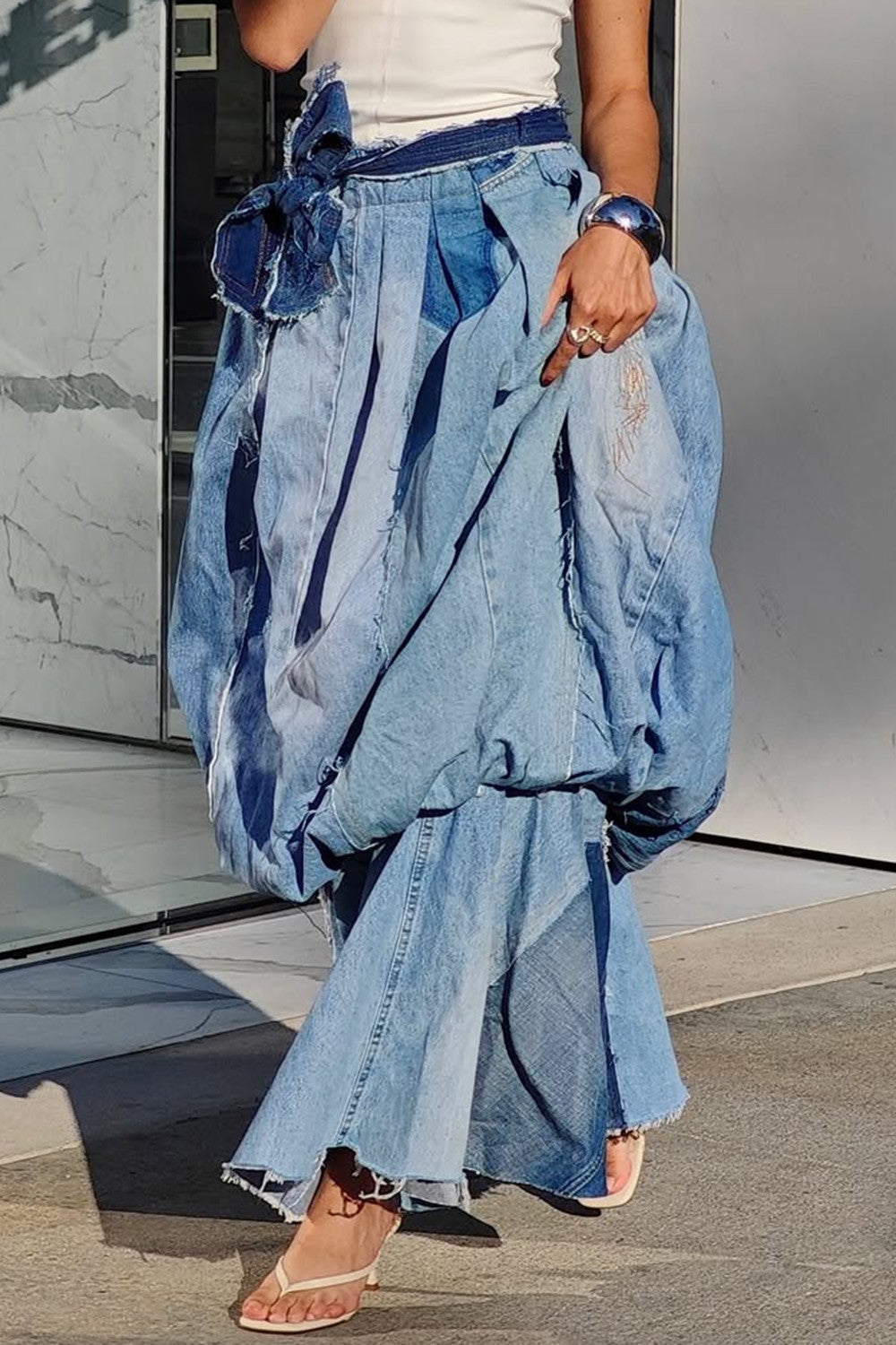 Plus Size Daily Blue Bubble Denim Skirts