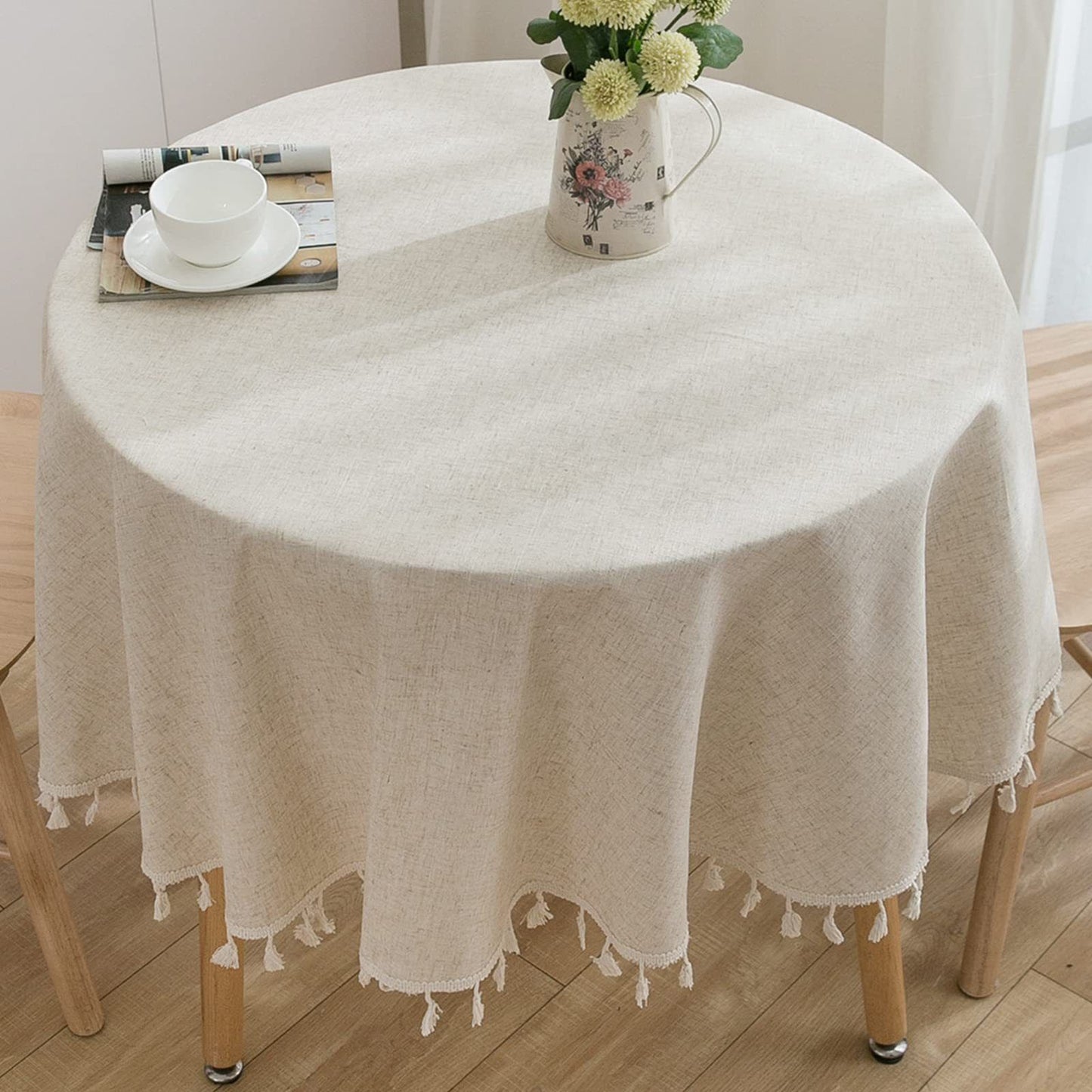 French Round Tablecloth Household Circular Table Cover Linen Cotton Tablecloth with Tassels Home Party Wedding Kitchen Decor