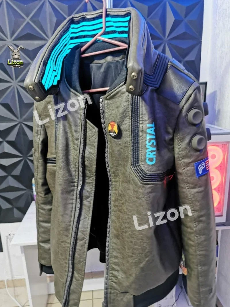 Punk 2077 Leather Jacket LED Collar V Cosplay Costumes for Man Women