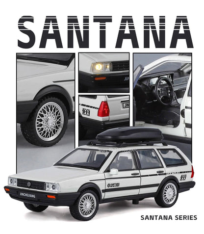 1:32 SANTANA Carros de Brinquedo em Miniatura de Liga Leve com Som, Luz e Portas que Abrem, Puxar para Trás, Veículos de Decoração para Presentes Infantis