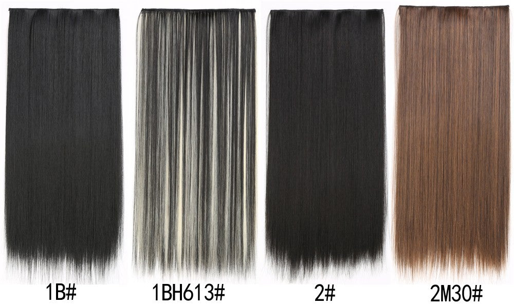 16 Presilhas em Apliques de Cabelo 60cm de Comprimento Liso Penteado Sintético Loiro Preto Perucas Resistente ao Calor Cabelo Falso 6Pçs/Conjunto