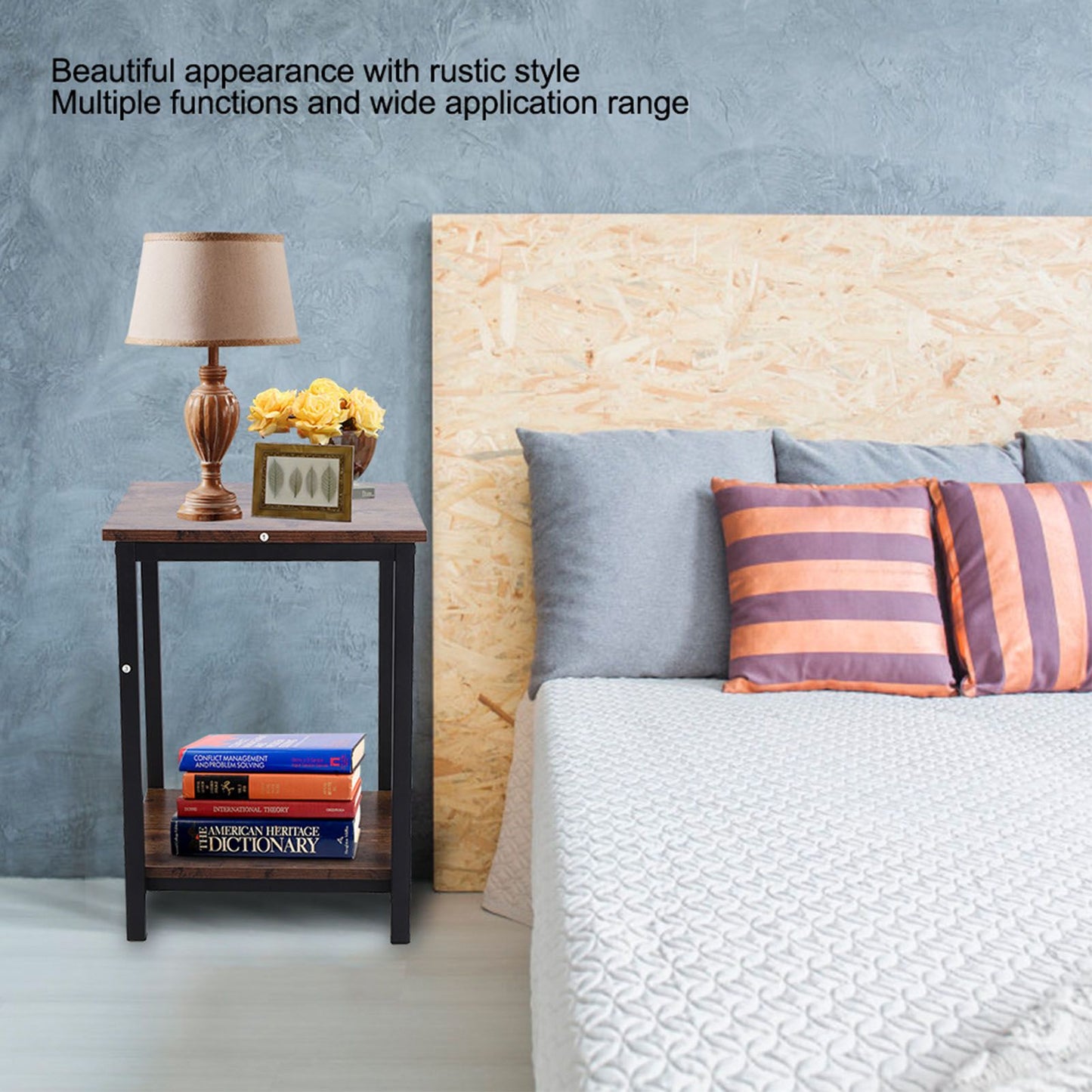 Bedroom Side Table Simple Double Layer Storage Cabinet Side Industrial Coffee Table Desk for Living Room Household Supplies