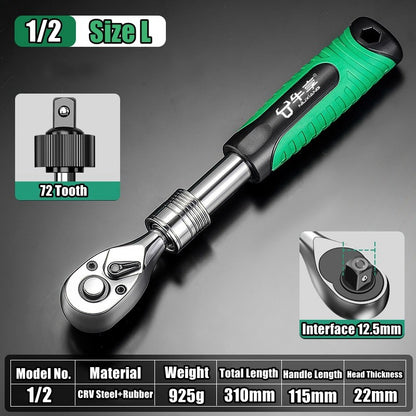 Chave Catraca Telescópica Soquete para Reparação Automotiva, Conjunto de Catraca com Cabeça Ajustável, Chave de Liberação Rápida de 72 Dentes, Ferramenta Manual