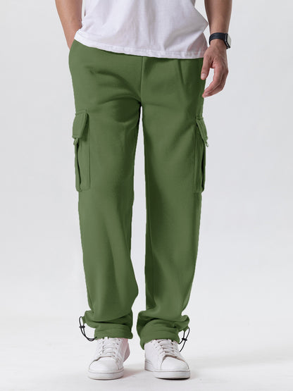 Calça Moletom Masculina Reta, Jogger para Esportes e Moda Urbana, Larga, Grande, com Cordão, Calça Longa Masculina com Múltiplos Bolsos