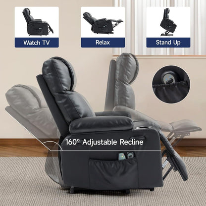 Lift Recliner Chair for Elderly with Massage & Heat, 160° Adjustable PU Leather Electric Recliner with Remote, Cup Holders
