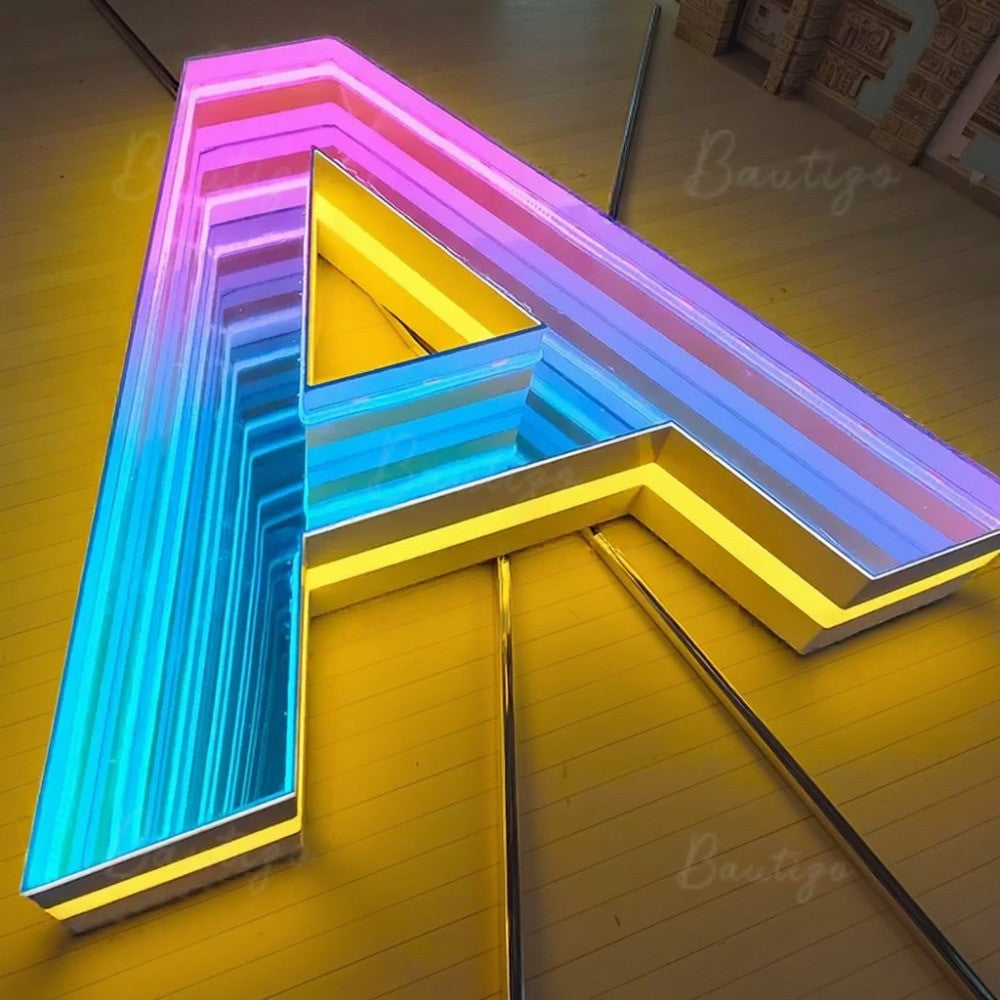 Custom Infinity Mirror Light Up Letter Art Lighting Infinity Mirror Light Customizable for Wall Decor Led Lights Business Sign
