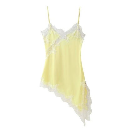 New Lace Mini Spaghetti Strap Dress For Women Irregular Backless Slit Sexy Evening Party Dress Female High Waist Bottom Dresses