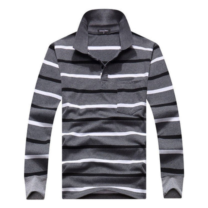 Cotton Polos Men Long Sleeve Mens Polo Shirt Spring Autumn Striped Male Polo Dress Classic Business 2018 Father Gift Drop Ship