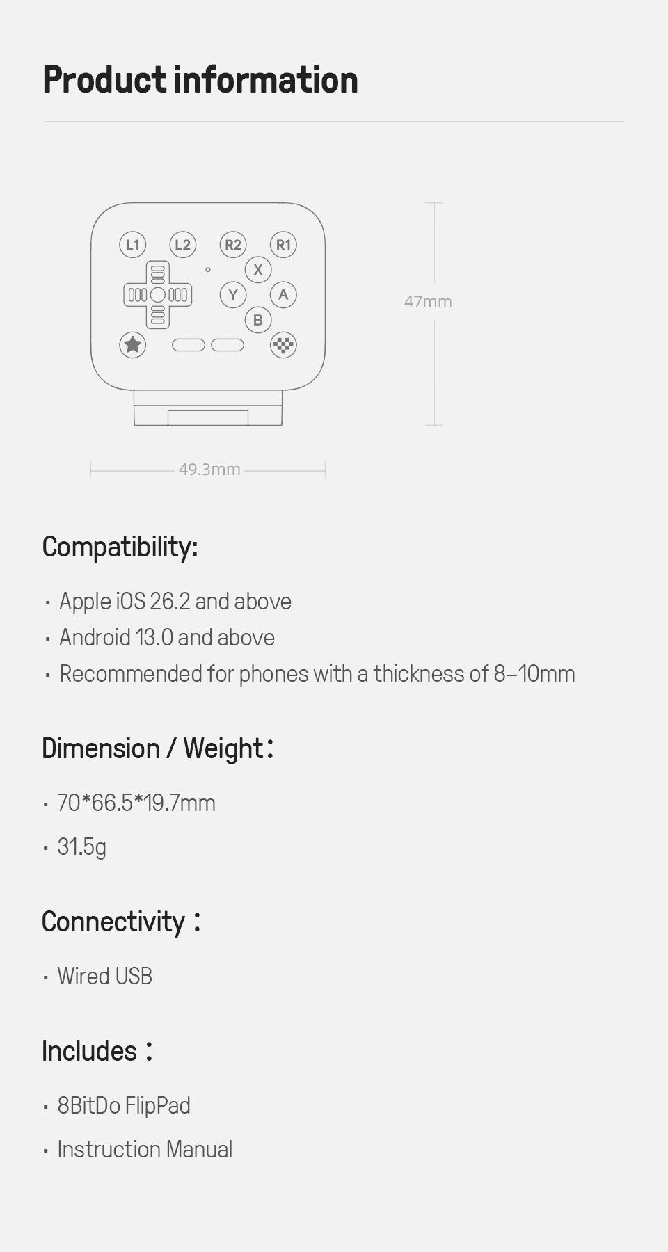 8BitDo FlipPad Mobile Gaming Controller for iPhone and Android, Flip-Style USB-C Gamepad for Vertical Mobile Gaming