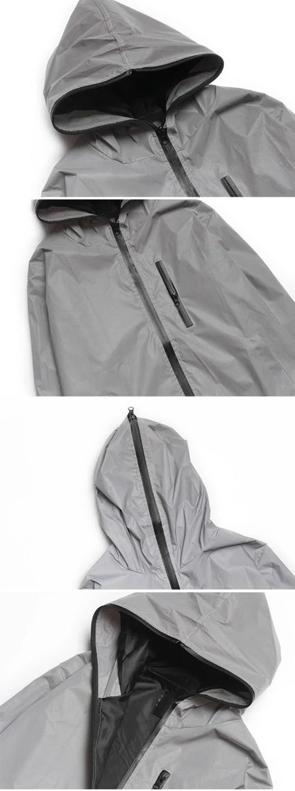 Plus Size 4XL Men Spring Autumn full reflective Windbreaker waterproof Jacket male High street hip hop Loose Hooded Coats