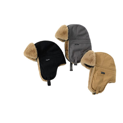 Chapéu Ushanka Feminino Coreano Simples Letras Quente À Prova De Frio Para Andar No Inverno Amantes Selvagens Protetores De Orelha Masculino