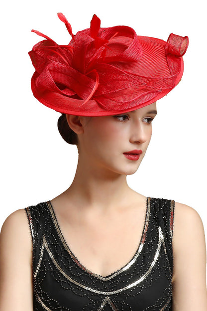 Grande Chapéu Fascinator Sinamay em Promoção Quente Chique Colorido Kentucky Derby Hat Chapéu de Chá com Flores Adorno de Cabeça Feminino Cartola Chapéu de Igreja